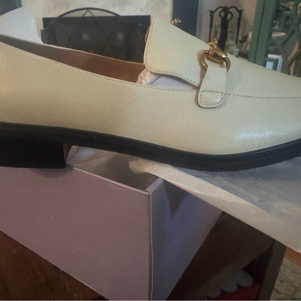 Lisa Vicky Shoes Womens Size 11 Loafers Slip On Block Heel Sheep Napa Cream New